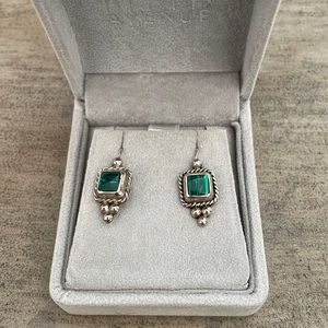 925 Sterling Silver and Green Malachite Dangle Pierced Earrings
